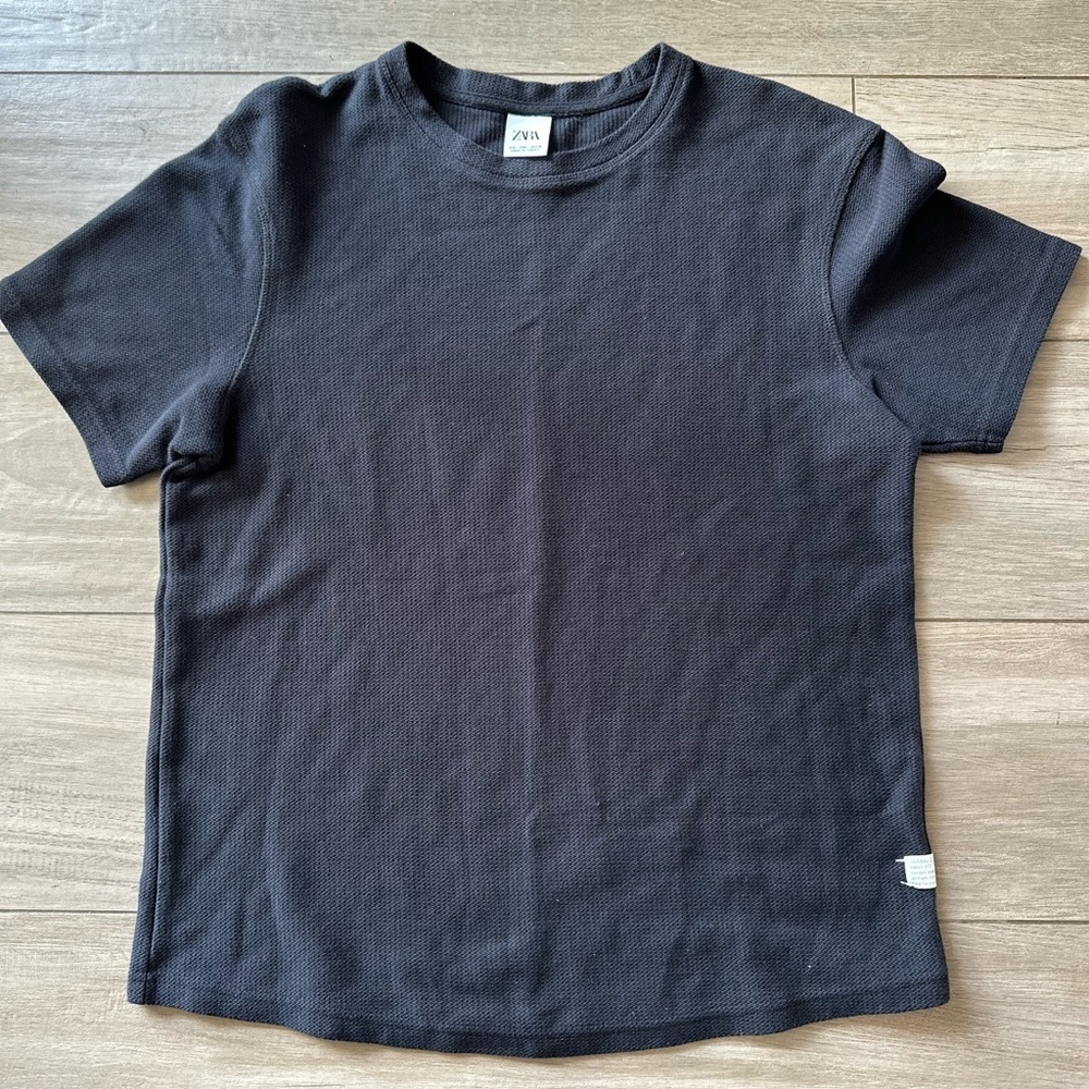 Zara Midnight Black Ribbed Tee